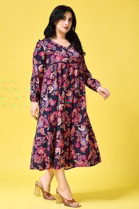 Black & Red Floral Printed Dress-L / Black