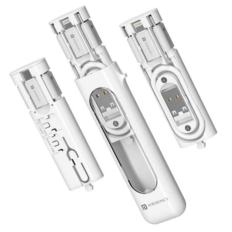 Portronics Snapcase 4 60W Multifunctional Fast Charging Data Cable Transparent  Kit (White)