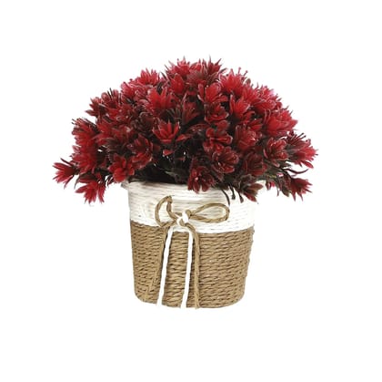 Foliyaj Artificial Plant with Red Leaves and Flowers with Pot|Bonsai Tree|Artificial Flower|with Pot|Home D�cor for Living Room Home Office Shop|House|Gift|Decoration