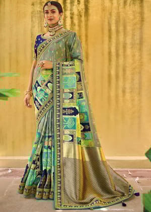 Traditional Blue Woven Banarasi Silk Saree With Embroidary