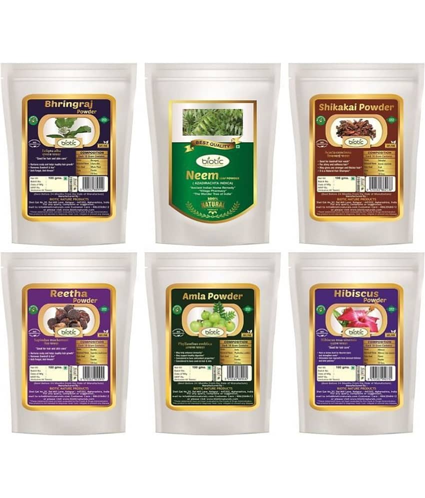 Biotic Shikakai, Reetha, Bhringraj, Amla, Hibiscus and Neem Powder Hair Mask 600 g Pack of 6