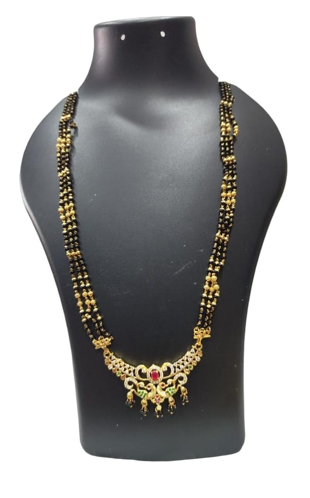 Black Beads Mangalsutra with Gold Plated Pendant for Women