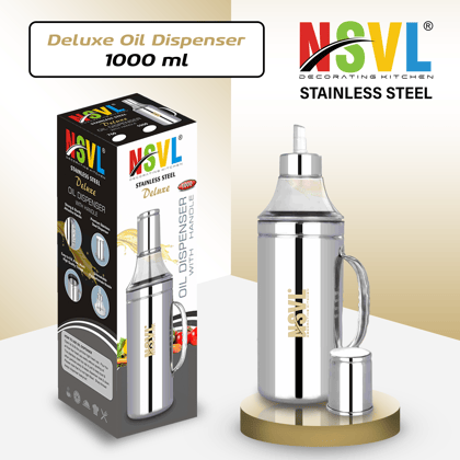 Nsvl Deluxe Stainless Steel Oil Dispenser with Nozzle | Oil Container | Oil Pourer | Oil Pot | Oil Can| Oil Bottle with Handle-1000 ML
