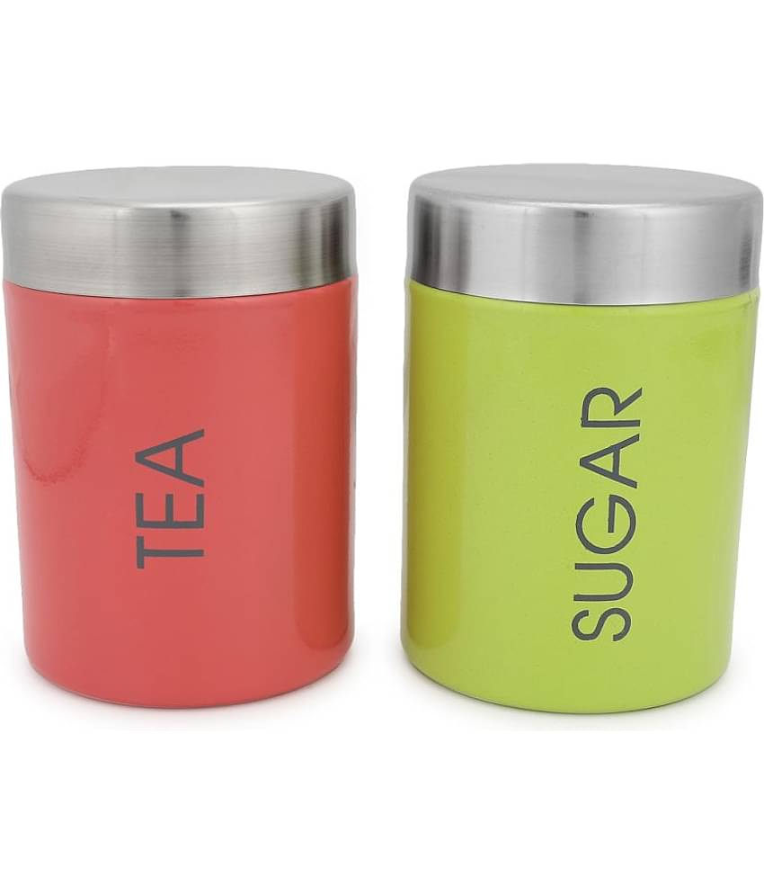 Dynore Steel Multicolor Tea/Coffee/Sugar Container ( Set of 2 )