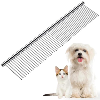 Buraq Stainless Steel Dematting Grooming Comb for Dogs and Cats Gently Removes Loose Undercoat, Mats, Tangles & Knots (Dematting Grooming Comb, 7 Inch)