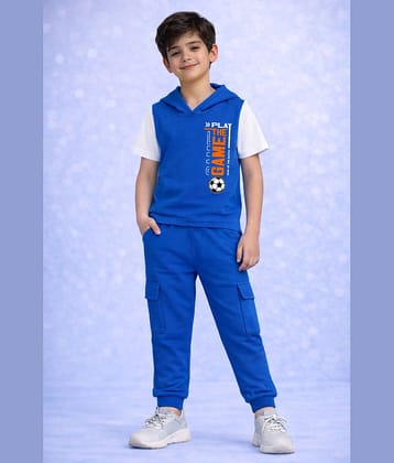 Trampoline Pack of 1 Boys Cotton Blend T-Shirt & Trackpants Set ( Blue )