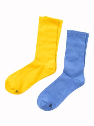 Thela Gaadi Solids: Blue & Yellow Socks (Pack of 2 Pairs)