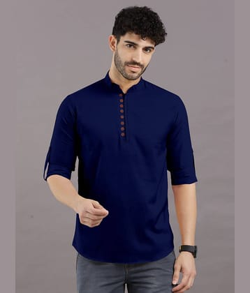 VTEXX Navy Cotton Blend Men's Shirt Style Kurta ( Pack of 1 )