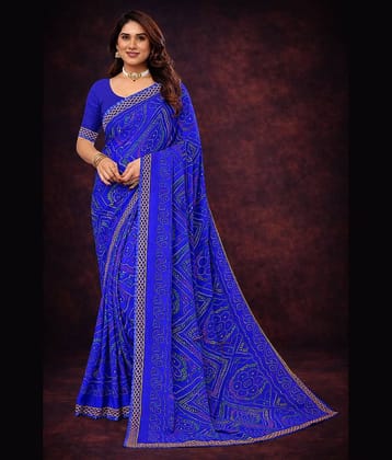 Kanooda Prints Georgette Printed Bandhani Sarees With Unstitched Blouse Piece ( Blue )
