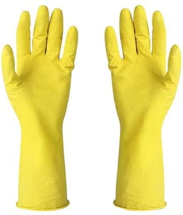 Reusable Natural Latex Rubber, Powder Free Dish Washing Cleaning Gloves ( 1 pair )