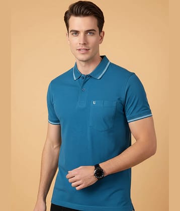 UNIBERRY Men Cotton Blend Regular Fit Solid Polo T Shirt ( Teal Blue )