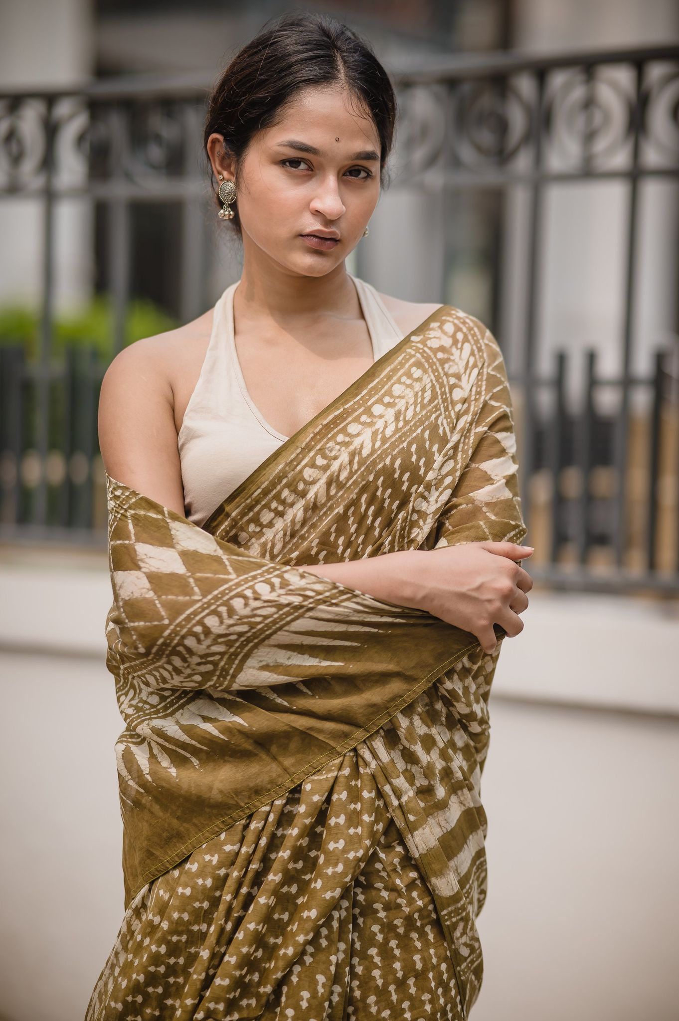 Natural dyed mustard Dabu sarees - Sunehri