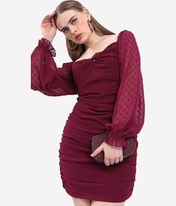 Ketch Women Polyester Self Design Bodycon Dress ( Burgundy ) Ketch Women Polyester Self Design Bodycon Dress ( Burgundy )