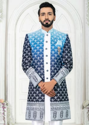 Blue Shaded Open Indo Western Set-S