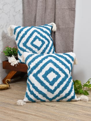 Set of 2 Cotton Cushion Covers - 16 Inches-16X16 Inches / Square