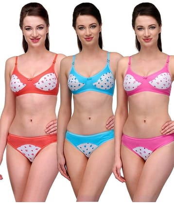 Softskin Pack of 3 Cotton Women's Bra & Panty Set ( Multi Color )