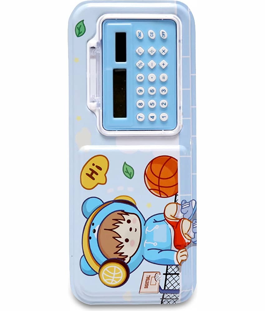 Villy Metal Pencil Box Double Compartment for Kids with Compass Box With Calculator