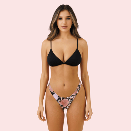 Pink Snake Print Bikini Bottom – High-Cut Swimwear Separate (Bottom Only)
