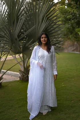 Viscose Chikankari Plazzo Set - Baby Blue-Baby Blue / Viscose / S