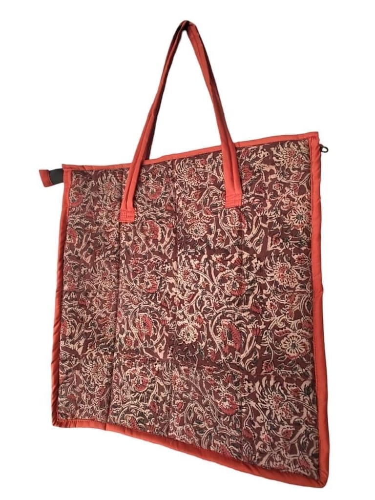 KALAMKARI Handcrafted Floral Print Tote Bag with Zipper Closure