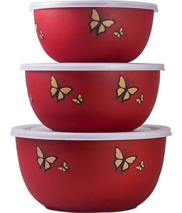 Kitchen Zest - Red Steel Food Container ( Pack of 3 )