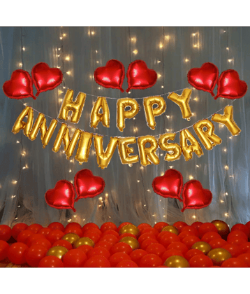 Jolly Party  Red And Golden Happy Anniversary Decorations