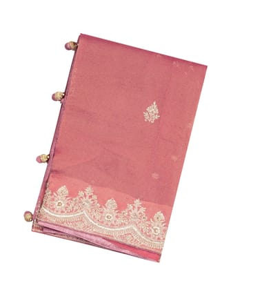 Peach Woven Tissue Silk Saree With Embroidered Floral Motifs-EN1630-Peach