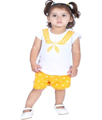 CATCUB Baby Girls 100% Cotton T Shirts & Shorts ( Yellow )