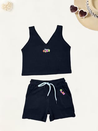Girl's Summer Casual Co-Ord  Set [GCS-7688] (1-10 Years)-1-2Y (Size - 18) / Cotton Ribbed