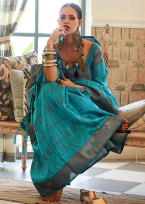 Heaven Blue Woven Dual Tone Organza Silk Saree
