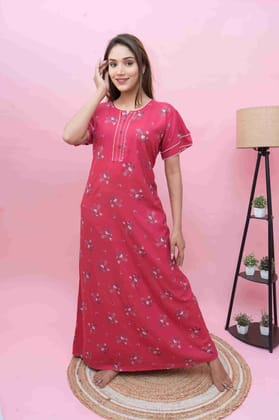 Premium Women's A-Line Nighty | Soft Alpine Fabric | Designer Aarka Work | Direct Wear | Comfortable Nightwear
