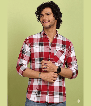 allan peter 100% Cotton Regular Fit Checks Full Sleeves Men's Casual Shirt - Multicolor 2 ( Pack of 1 )