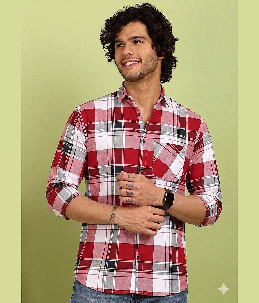 allan peter 100% Cotton Regular Fit Checks Full Sleeves Men's Casual Shirt - Multicolor 2 ( Pack of 1 )