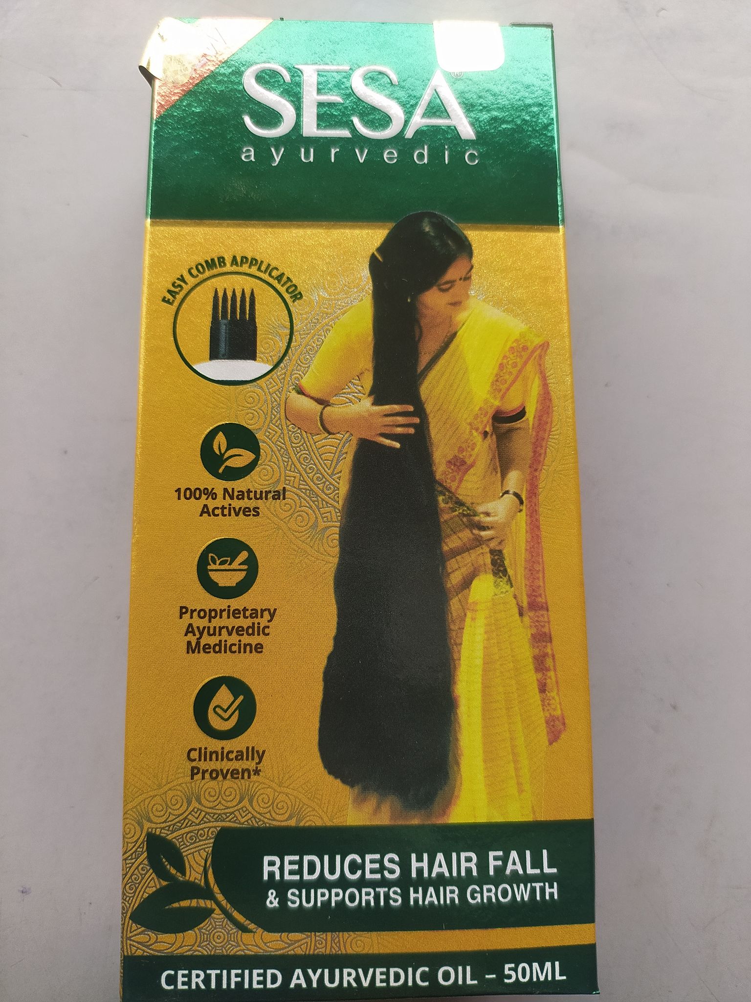 Sesa Ayurvedic Easy comb Pplicator 100% natural Actives Dal Proprietary Ayurvedic Medicine Clinically Proven No such Reduces hair fall & supports hair growth 