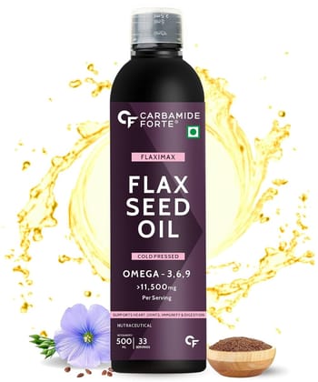 Carbamide Forte Cold Pressed Flaxseed Oil 500ml | Omega 3 6 9 per Serving | Skin |Hair | Nail