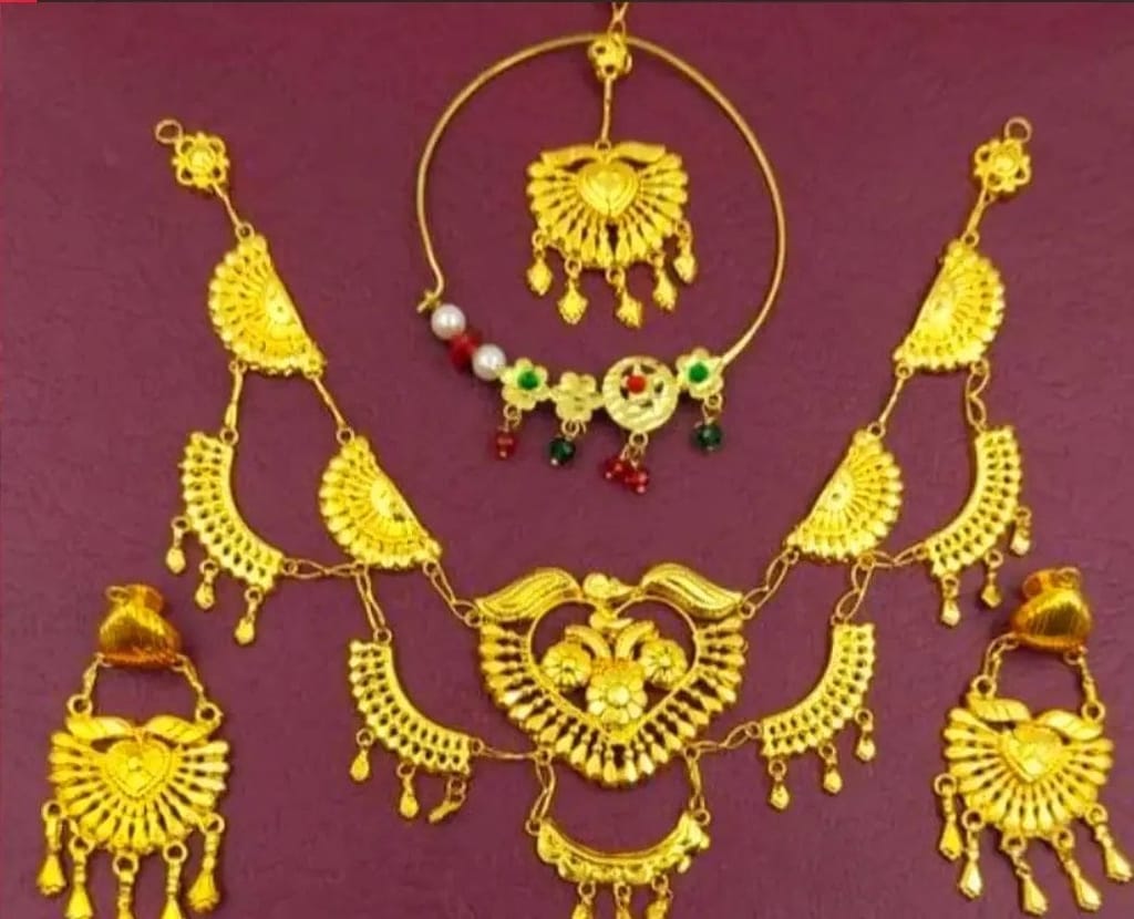 Handmade Tribal Gold-Plated Necklace and Earring Set