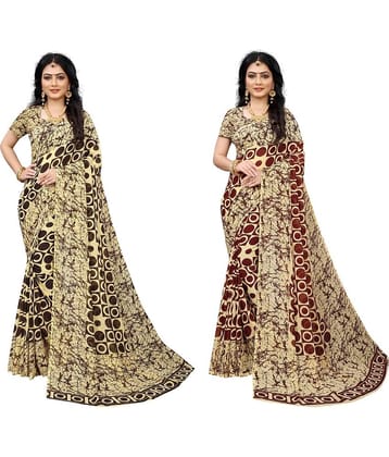 Kanooda Prints Georgette Printed Saree With Unstitched Blouse Piece ( Maroon )