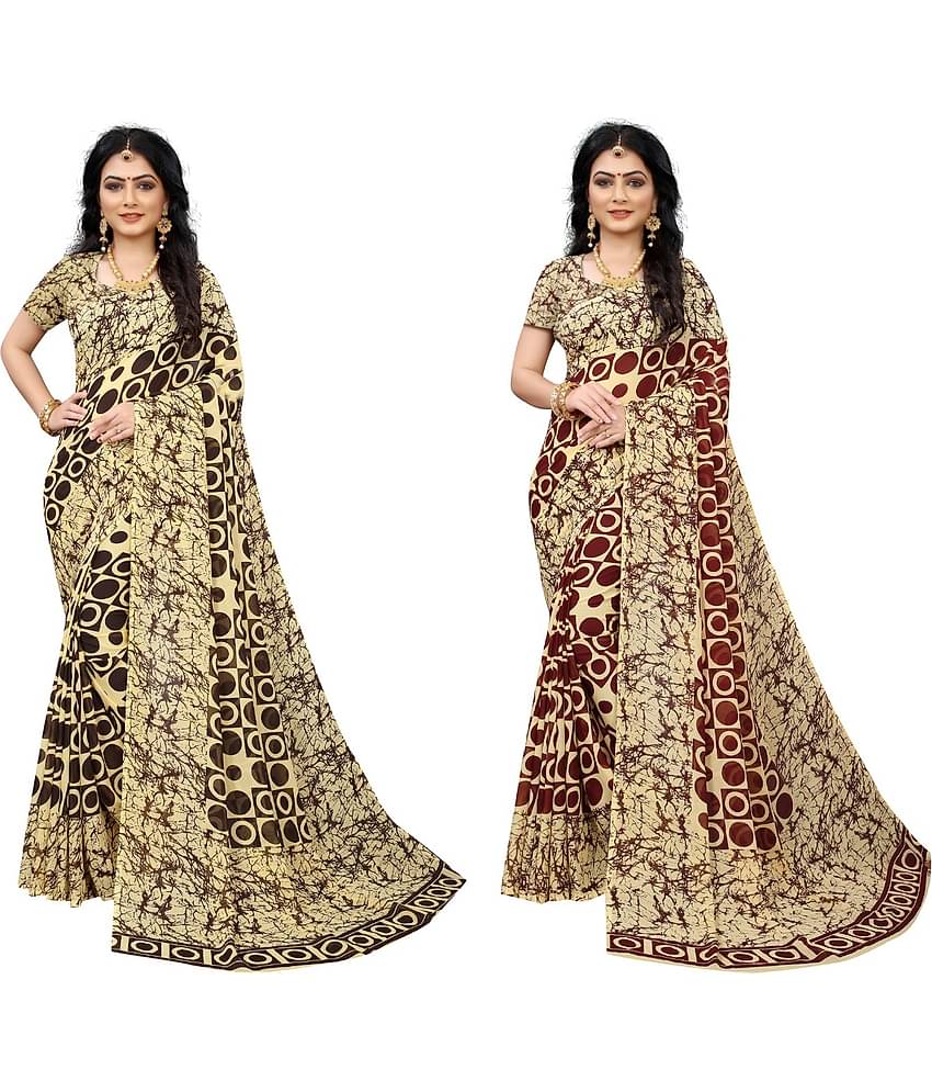 Kanooda Prints Georgette Printed Saree With Unstitched Blouse Piece ( Maroon )