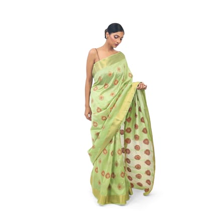 TheHangr Parrot Green Colour Silk Weaving Designer Saree TheHangr Parrot Green Colour Silk Weaving Designer Saree