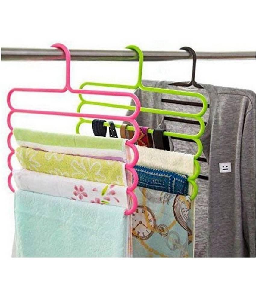 Inditradition Wardrobe Cloth Hangers | 5 Layer Space Saving Hangers, Pack of 4 (Multi-Color)