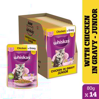 Whiskas Chicken in Gravy Kitten (2-12 Months) Wet Cat Food (80gx14)