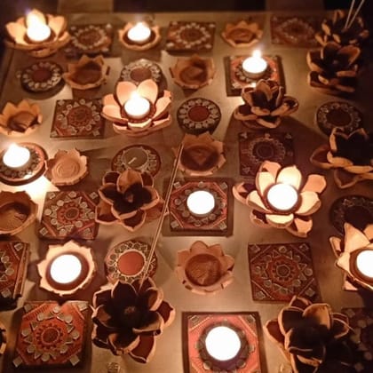 Lotus Tree of Life Diya/Tealight Holders Set of 2