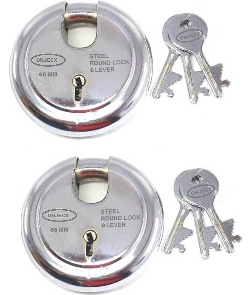 OJASS Steel High Quality Primium Range Lock 6 Levers 65 mm Heavy Duty Padlock , Sutter Lock, Round Lock Long Life Durable with 3 Keys for Main Gate, Office Door, Shop Shutter, Pack of 2 pcs (RPLL652)