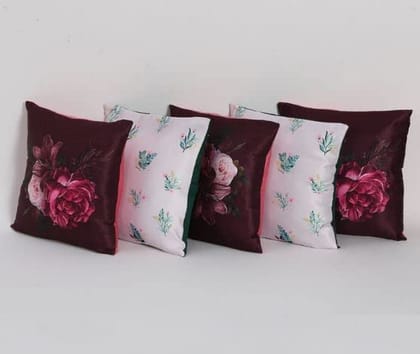 Koko Decorative Polyester Cushion Covers | 16x16 Inch Natural Soft Textured Multicolor Design | Perfect for Bed, Sofa & Chair - Set of 5