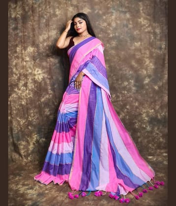 SARADA HANDLOOM Cotton Woven Tant Saree With Unstitched Blouse Piece ( Multicolor 7 )