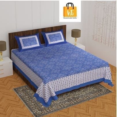 The Bedsheet Adda Standard Queen Size Pure Cotton Jaipuri Printed Economic Double Bedsheet with Two Pillow Covers- ARTICLE-1018