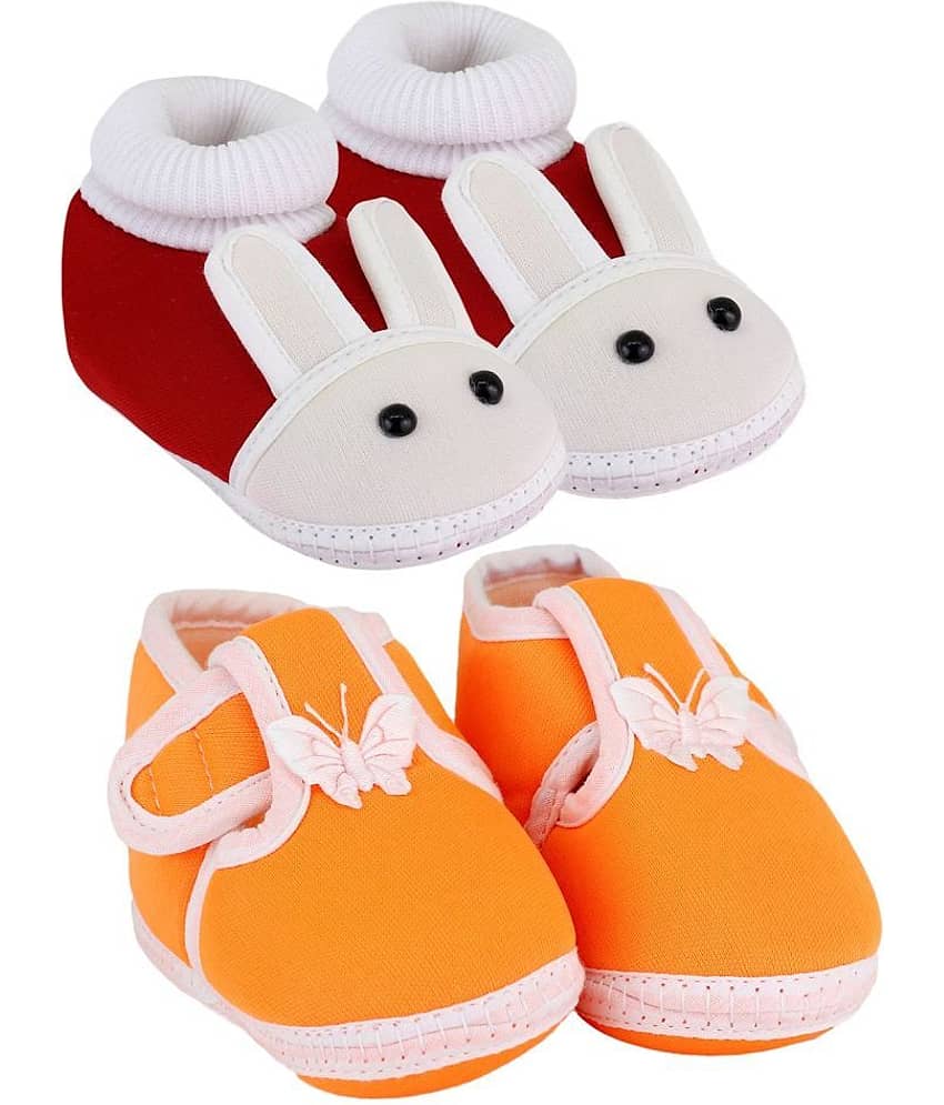 Neska Moda Pack Of 2 Baby Boys & Girls Orange And Maroon  Cotton Booties For 0 To 12 Months