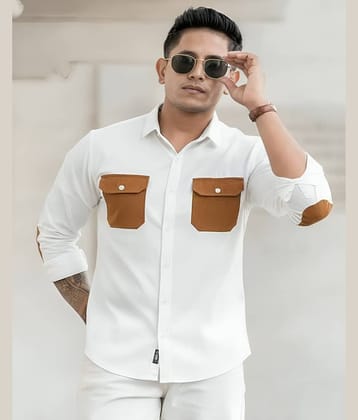 PLUS PARADISE Cotton Blend Regular Fit Solids Full Sleeves Men's Casual Shirt - White ( Pack of 1 )