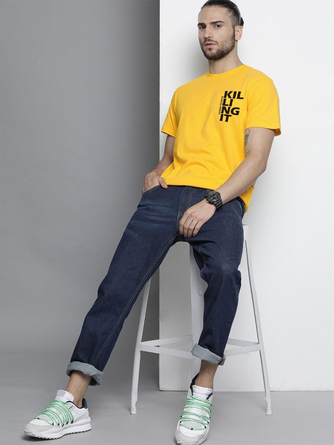 Mens Pocket Printed Tshirt-S / Mustard
