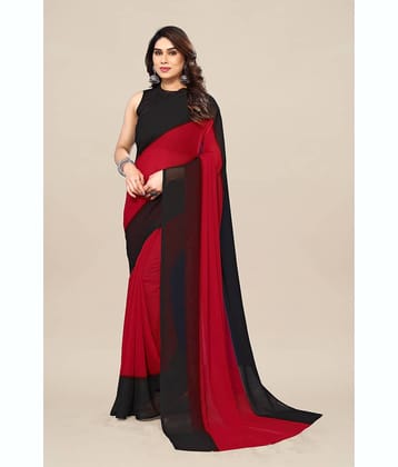 Kashvi Sarees Georgette Solid Kasavu Saree With Unstitched Blouse Piece ( BLACK )